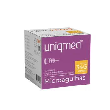 Imagem de Microagulha 34G 8mm Uniqmed - Caixa Com 100 Unidades
